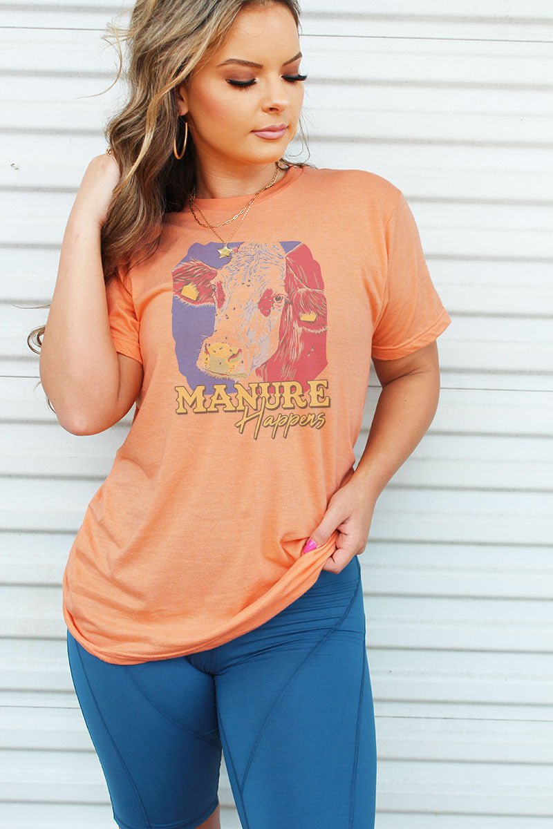 Cool Unisex Vintage Look Manure Happens Graphic Blend Tee
