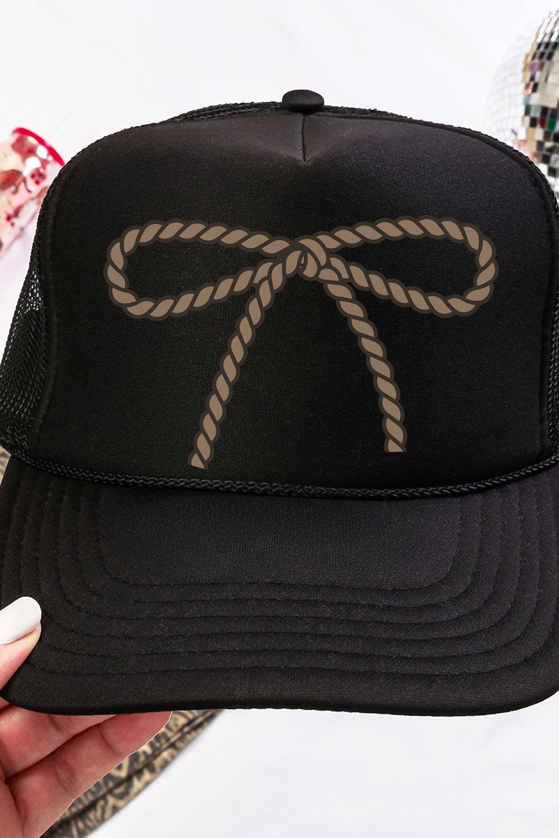 Chic Otto Black Foam Front Coquette Trucker Hat with Rope-It Design