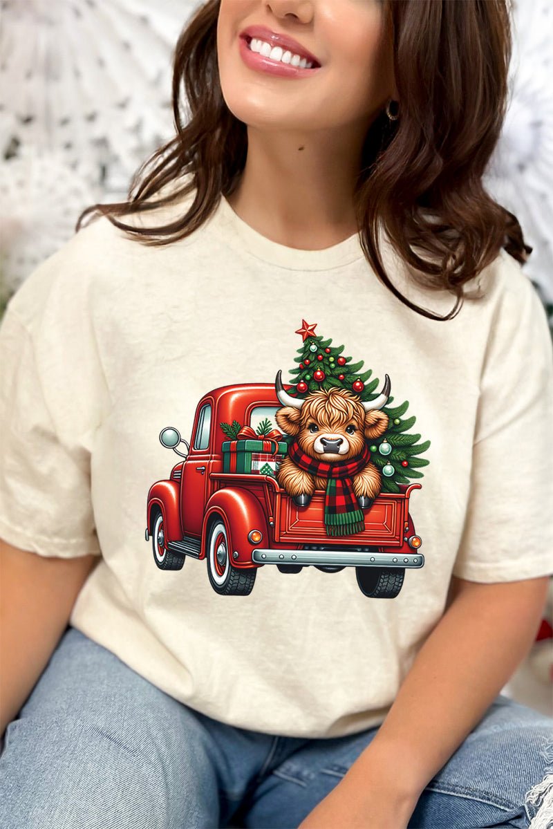 Christmas-themed Cowbell Graphic Short Sleeve Relaxed Fit Unisex T-Shirt for Trucks