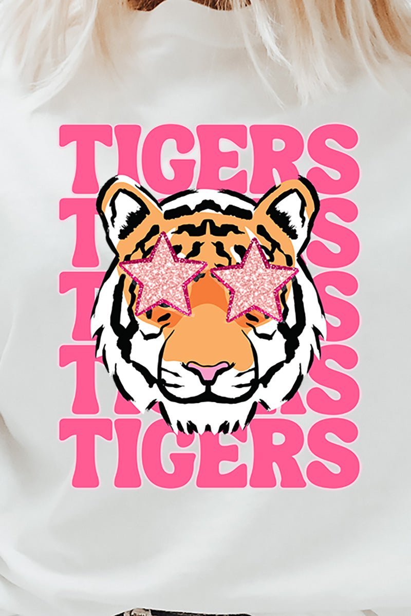 Casual Unisex Short - Sleeve Relaxed - Fit Stacked Pink Tigers Graphic T - Shirt