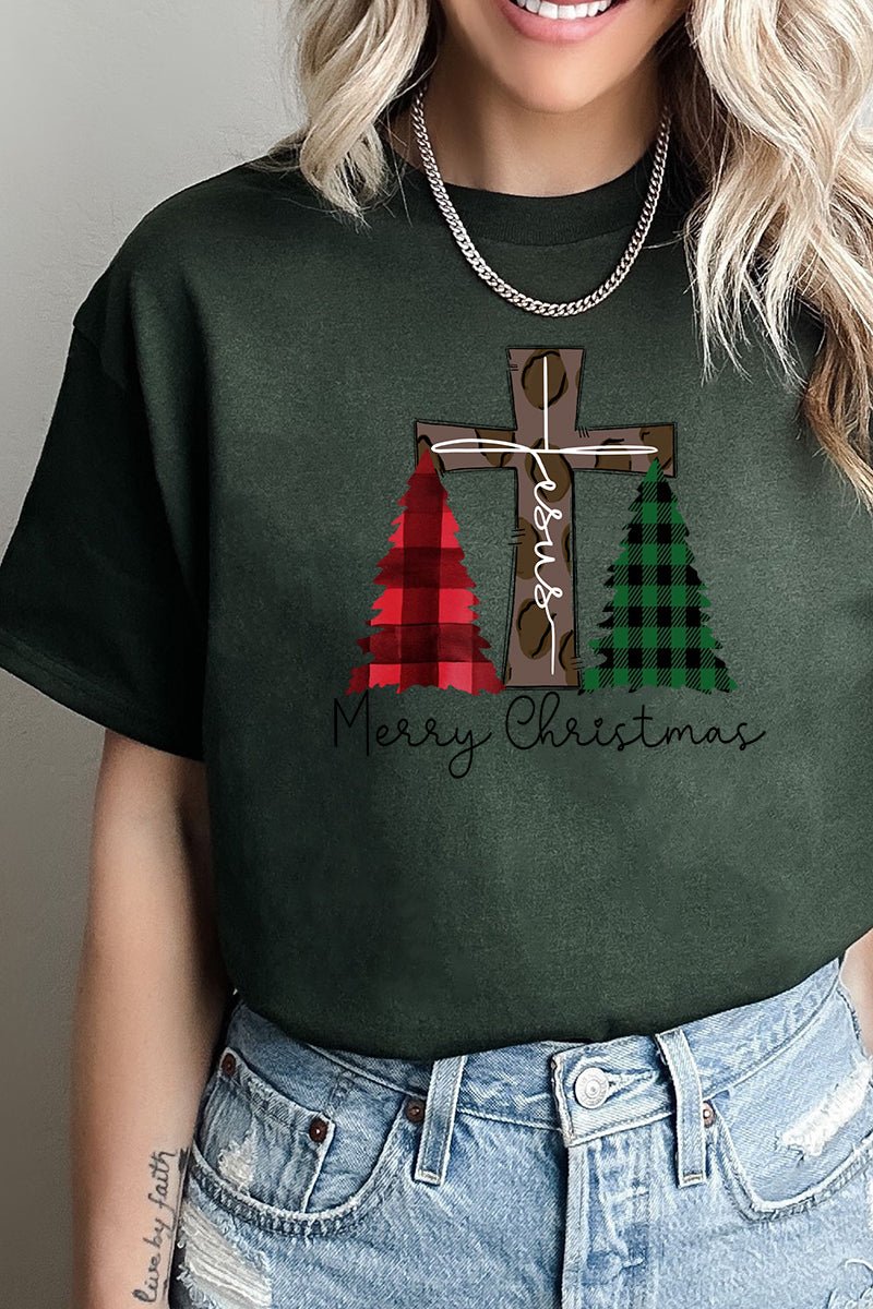 Cross Trees Christmas-themed Short Sleeve Unisex Relaxed Fit Graphic T-Shirt for Merry Celebrations