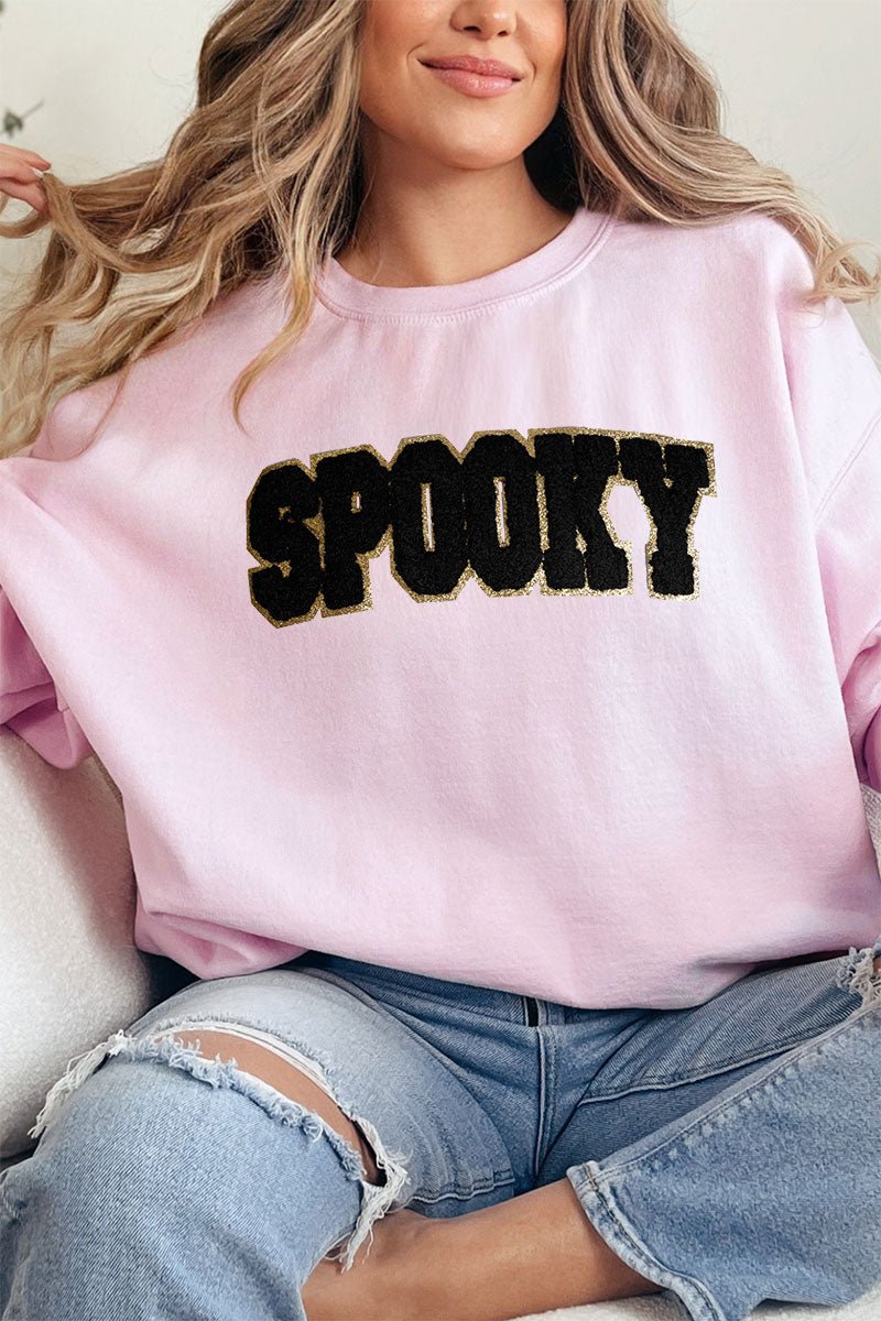 Unisex NuBlend Crew Sweatshirt with Large Spooky Chenille Patch