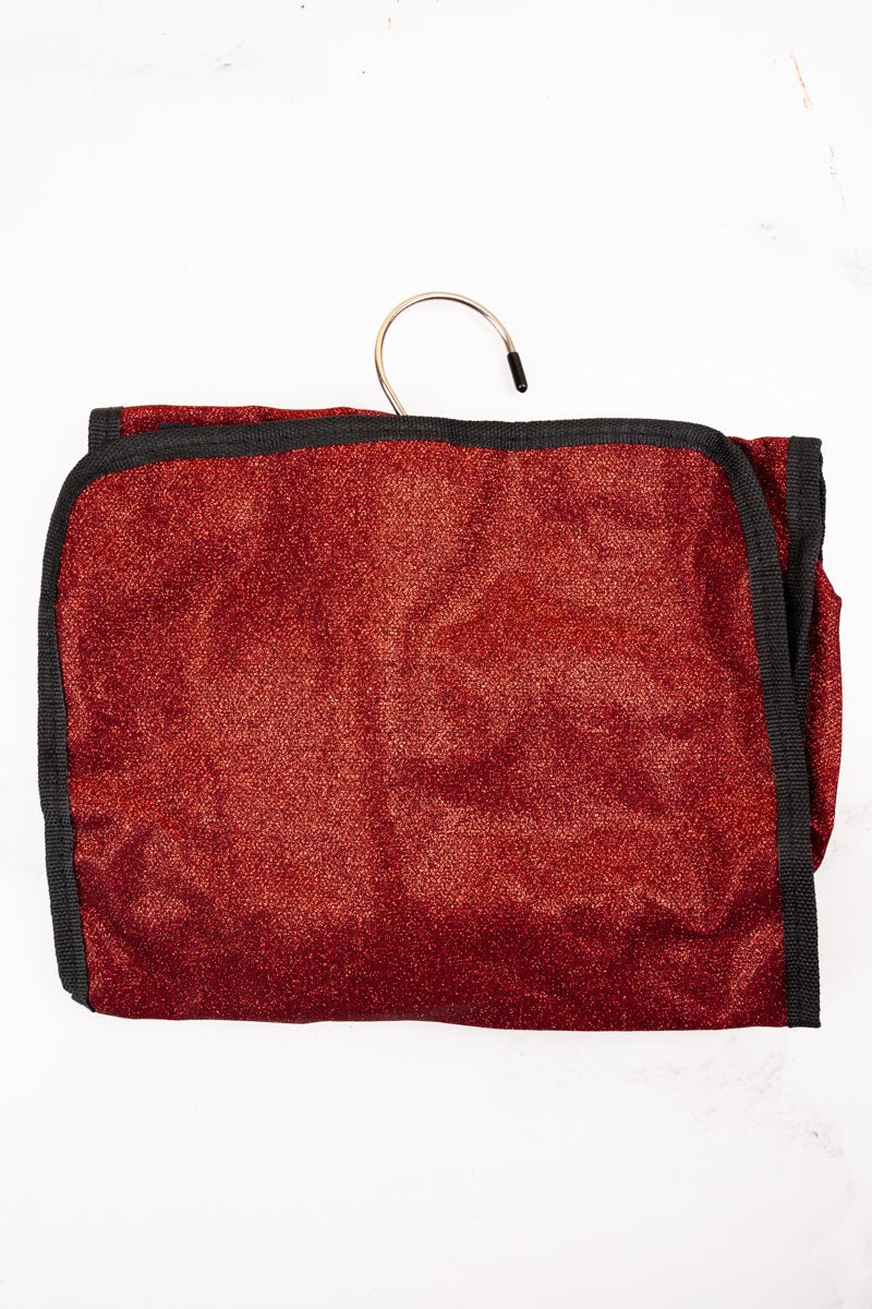 Stunning NGIL Red Glittery Roll-Up Cosmetic Travel Bag