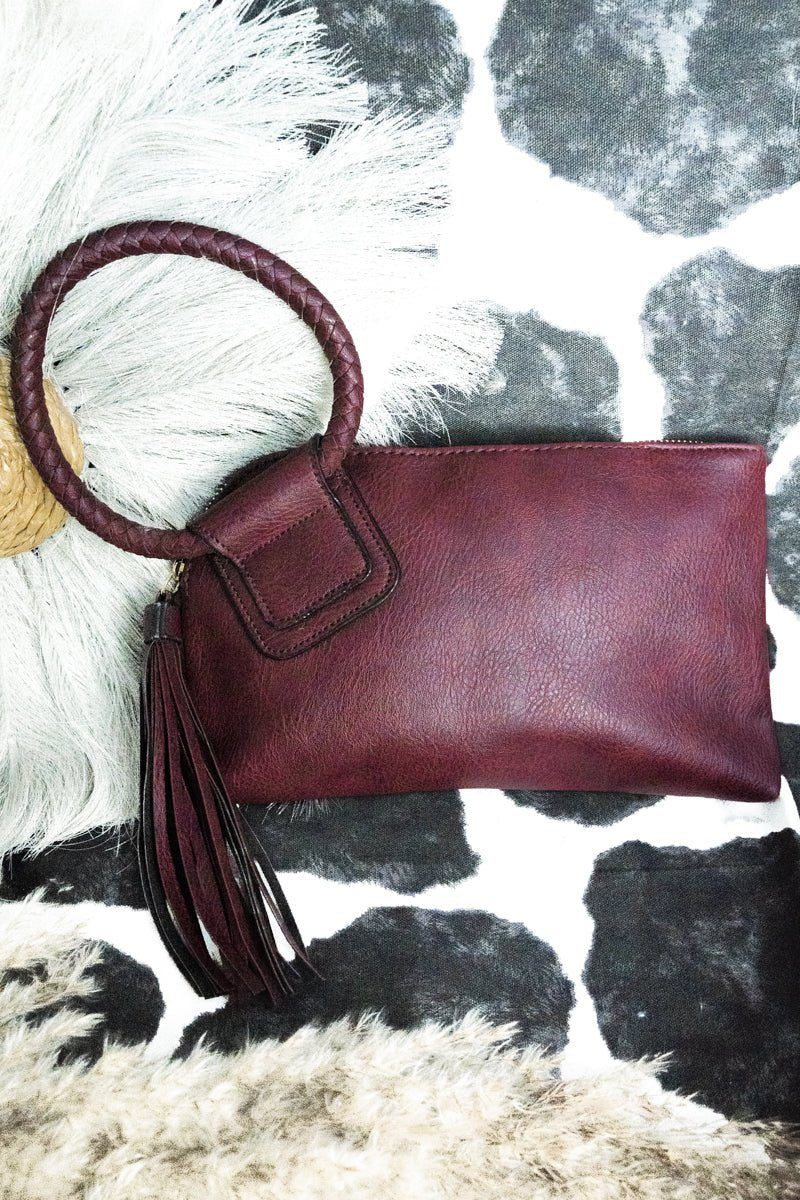 NGIL Brand Faux Leather Wine-Colored Bangle Style Clutch Handbag