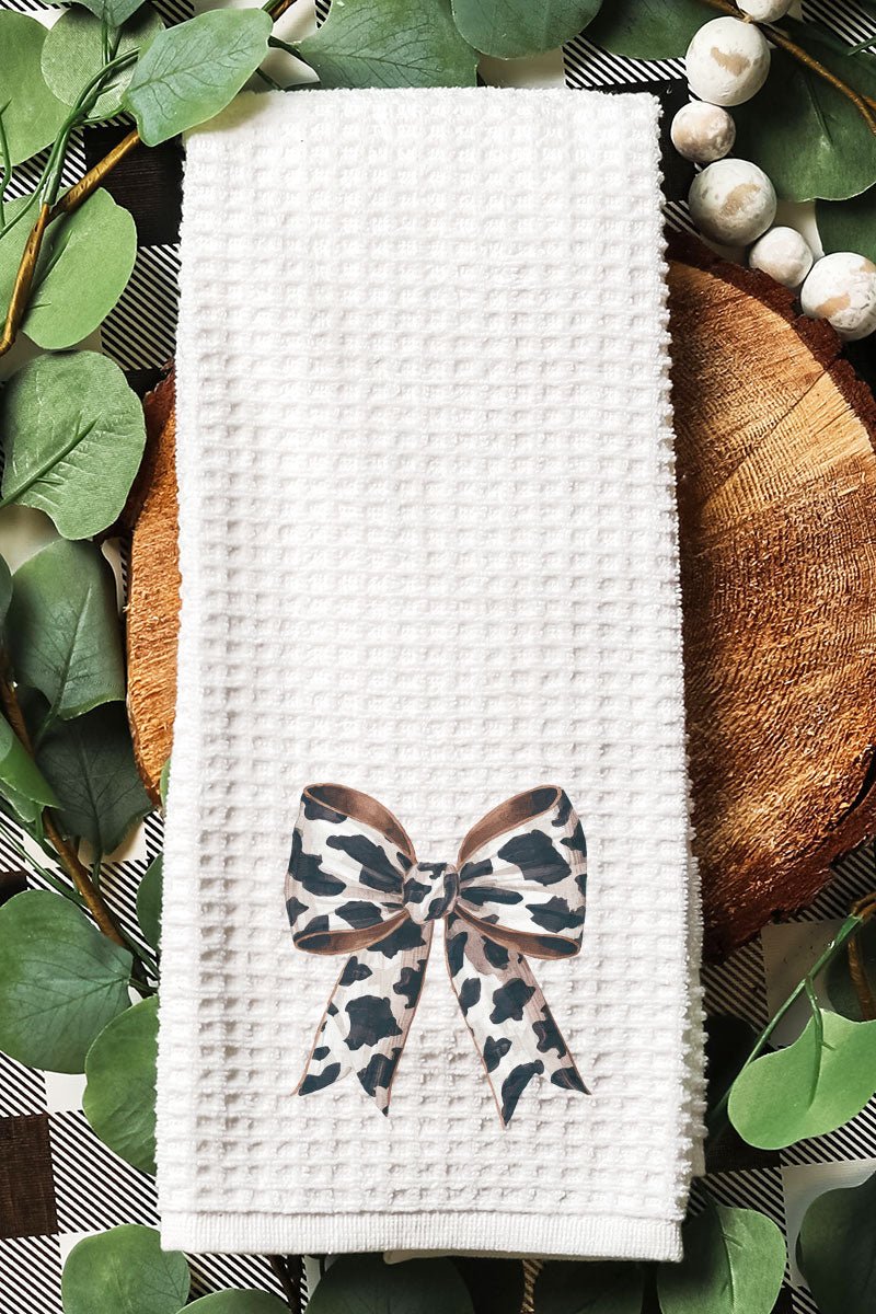 Coquette Cow Print Bow Waffle-Style Kitchen and Bathroom Tea Towel