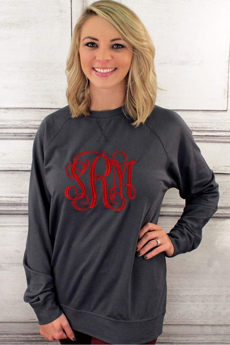 Large Embroidered Monogram Unisex Midweight French Terry Raglan Crew Sweatshirt
