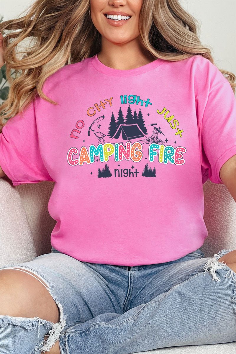 Relaxed Fit Short Sleeve Camping Fire Night Graphic T-Shirt