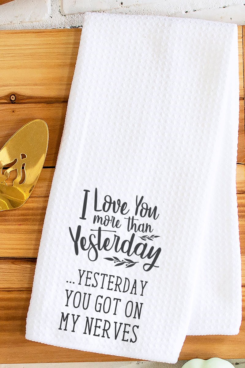 Adorable Waffle - Patterned Kitchen and Bathroom Tea Towel Lovingly Expressing More Love Than Yesterday