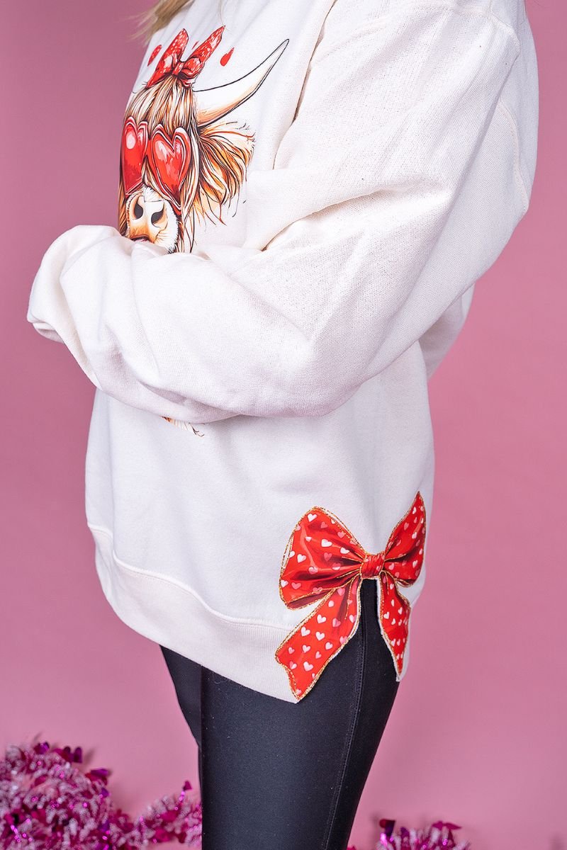 Unisex NuBlend Crew Sweatshirt with Side Bows Sucker Design Inspired by Love Highland Cow