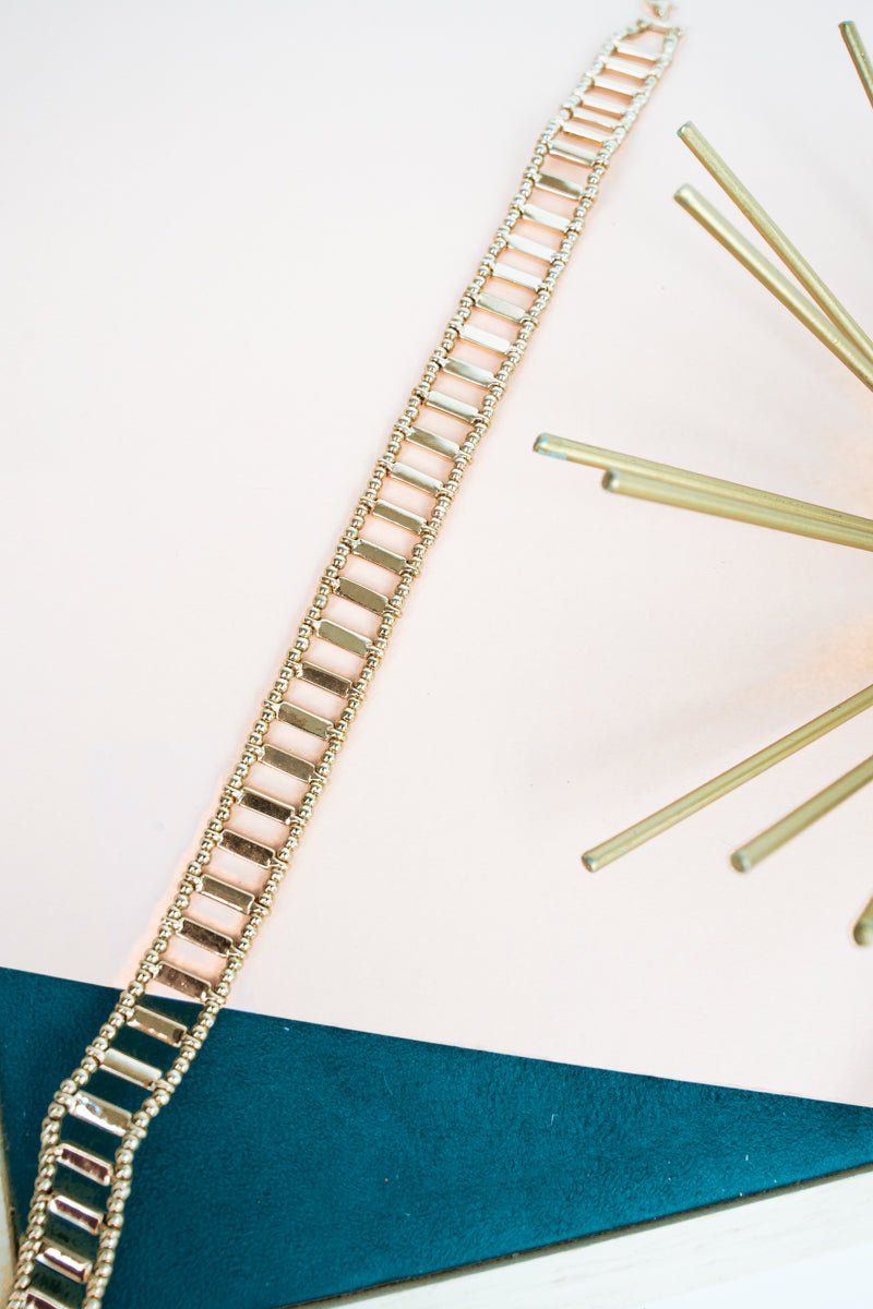 Goldtone Ladder-Inspired Trucker Hat Chain with Seed Beads