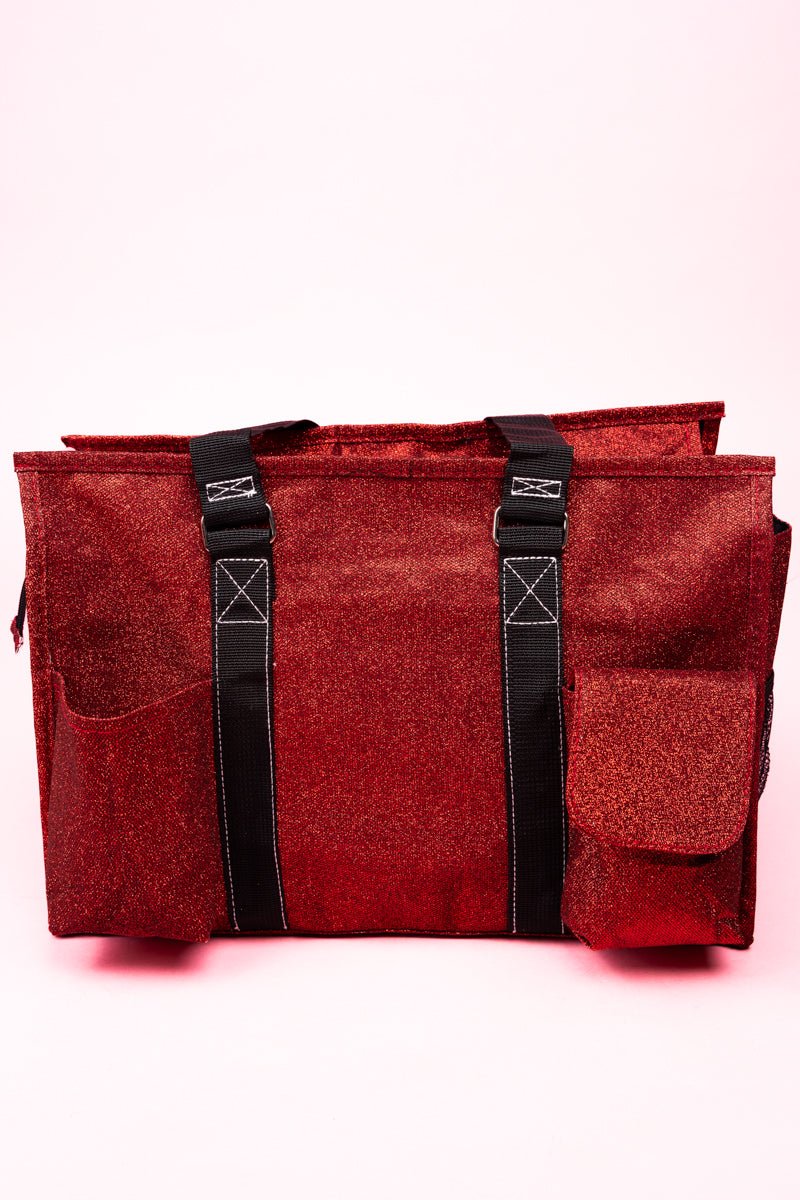 Red Glittery and Glamorous Organization Tote Bag by NGIL