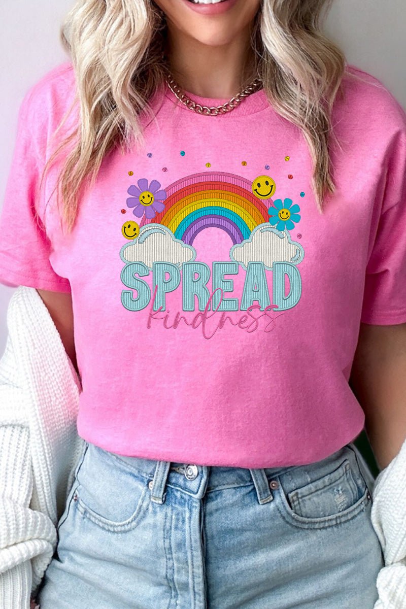 Relaxed Fit Short Sleeve T-Shirt with Faux Embroidery Kindness Transfer