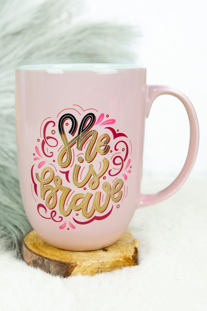 Inspirational Pink Ceramic Mug with Gold Foiled Lettering