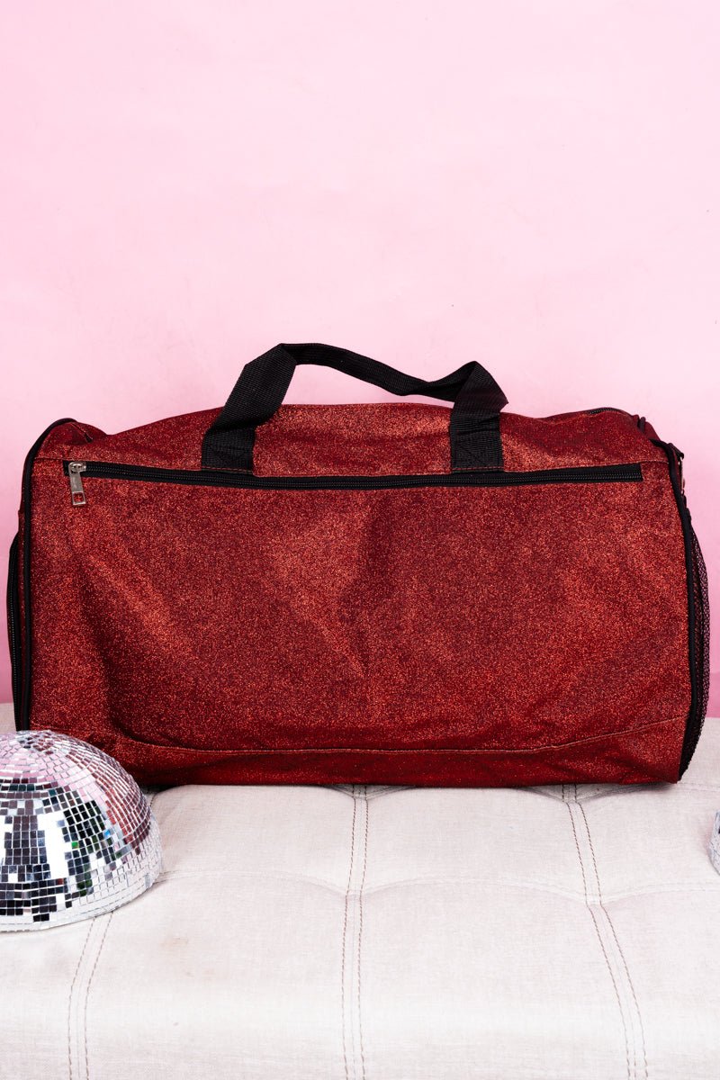 NGIL Red Glittery Duffle Bag with Functional Shoe Compartment