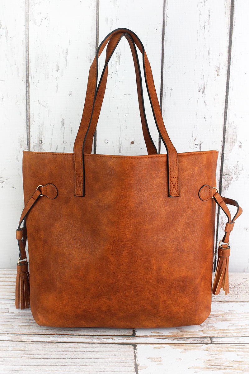 Fashionable Light Brown Artificial Leather Side Tassel Women's Tote Bag