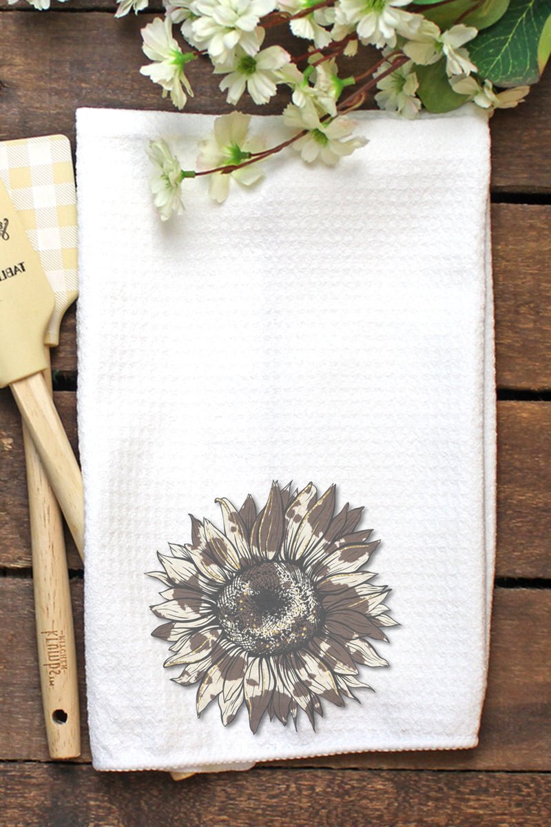Kitchen Essential: Cow Print and Sunflower Design Waffle-Patterned Kitchen Towel
