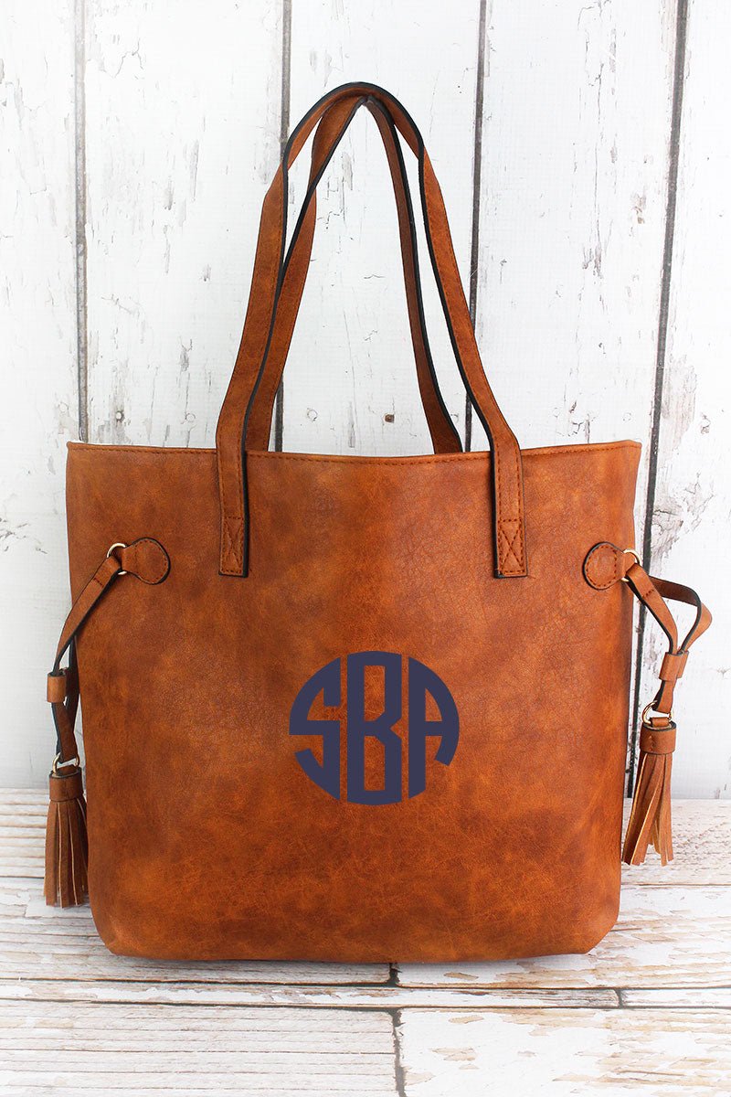 Fashionable Light Brown Artificial Leather Side Tassel Women's Tote Bag