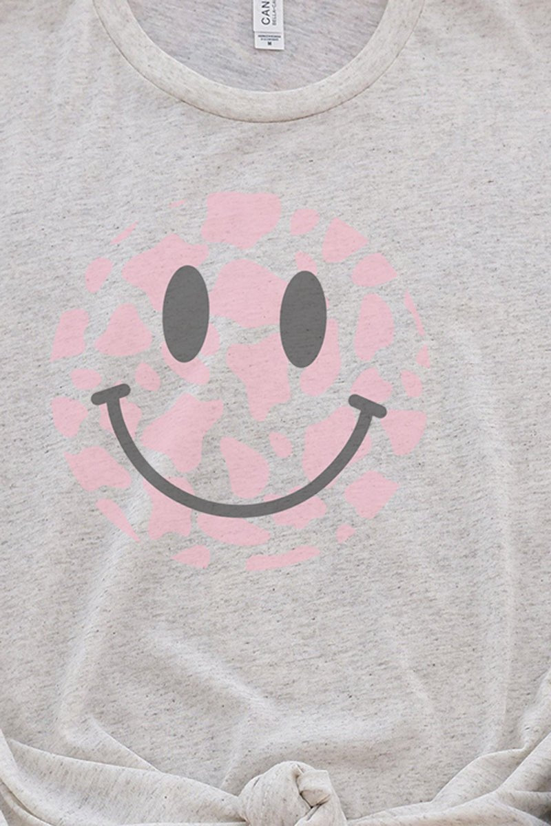Cow Spots Happy Face Graphic Unisex Tri - Blend Short Sleeve T - Shirt for a Vintage Look