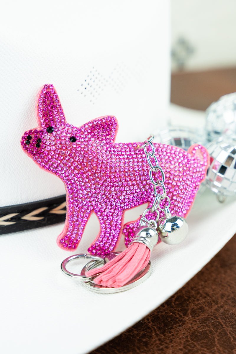 Pink Pig-Shaped Keychain Encrusted with Crystals from Crystal Avenue - Ideal Key and Purse Accessory