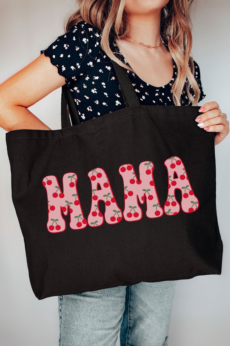 Jumbo Mama Stacked Cherries Graphic Design Canvas Tote Bag for Daily Use