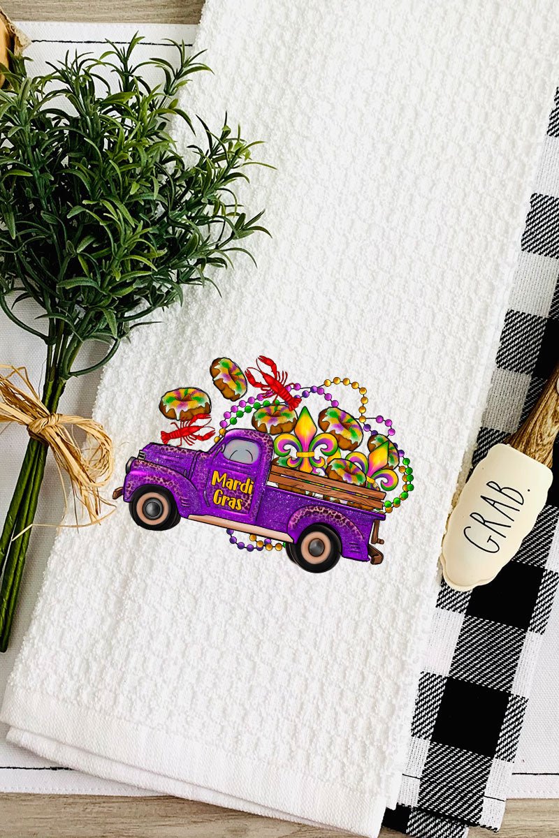 Festive King Cake Truck Waffle Design Kitchen Tea Towel