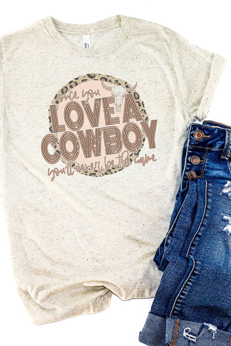 Charming Vintage-Look Tri-Blend Short Sleeve Cowboy Graphic Tee
