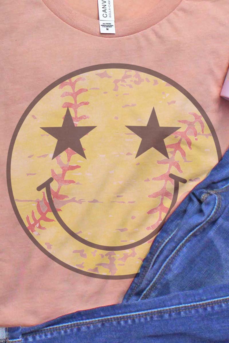 Vintage-style Softball Happy Face Short Sleeve Unisex Tee