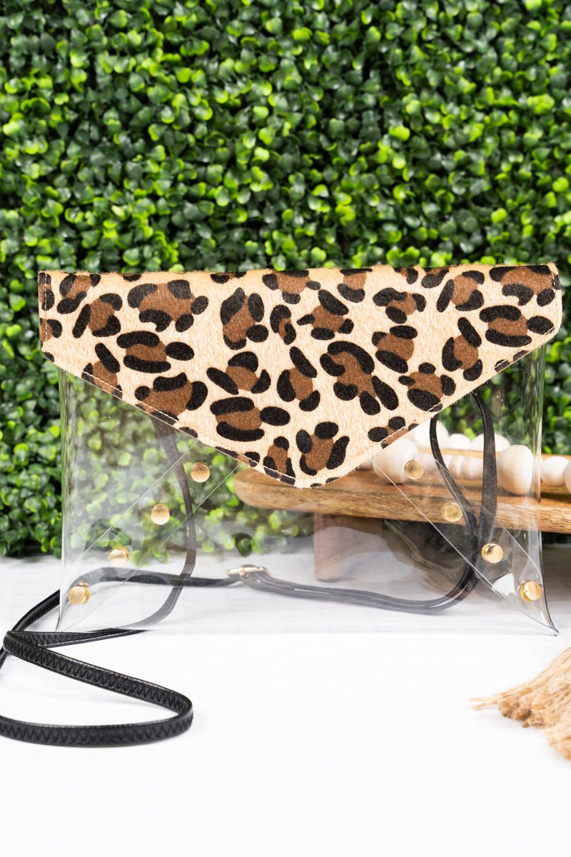 NGIL Leopard-Print Clear Envelope Clutch: A Versatile On-the-Go Bag