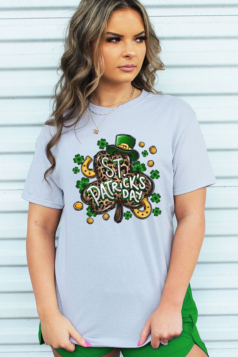 Leopard Shamrock Themed St. Patrick's Day Unisex Blend Graphic T-Shirt