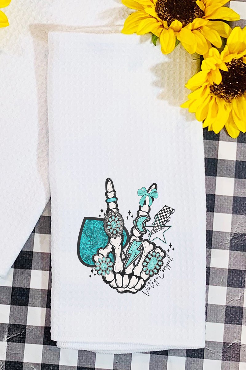Cowgirl Skeleton Peace Pattern Waffle Design Kitchen and Bathroom Tea Towel