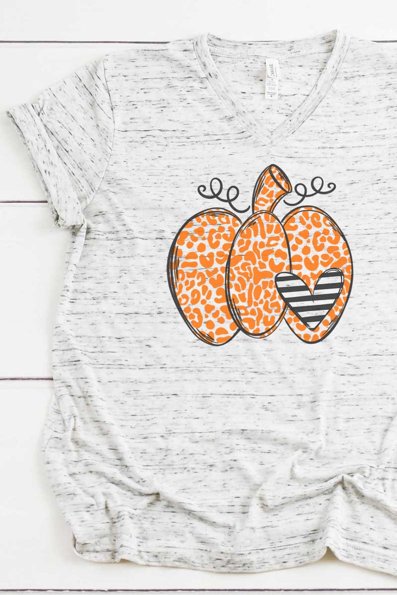 Unique Spotted Pumpkin Heart Design Unisex V-Neck Graphic Tee