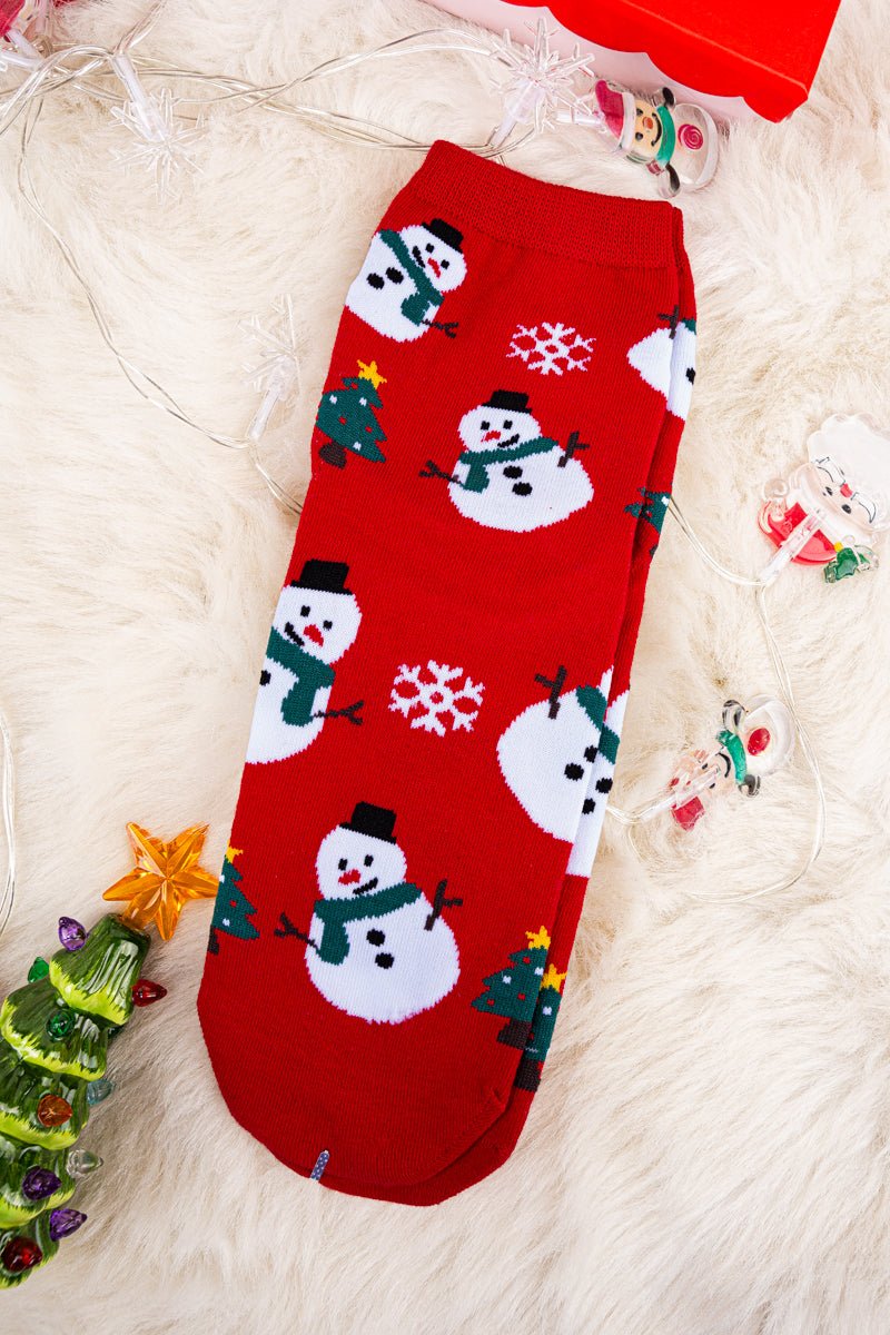 Festive Christmas-themed Red Women's Socks for a Snowy Good Time