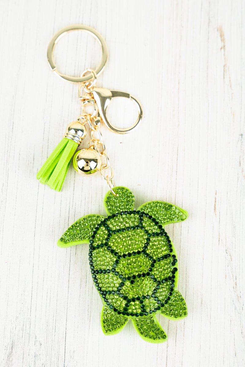 Gorgeous Green Turtle Keychain Encrusted with Crystals
