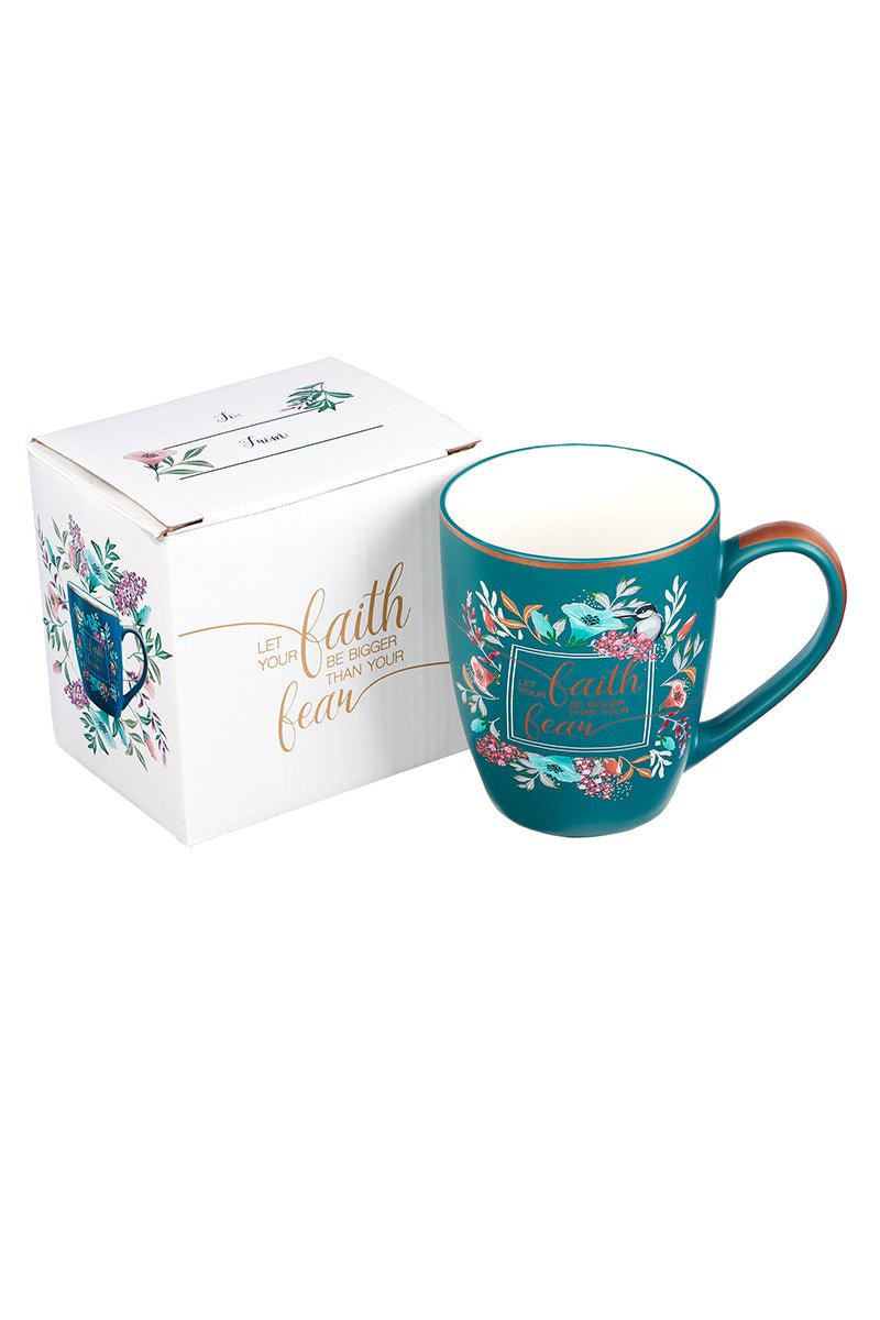 12 fl oz Elegant Floral Gold Trim 'Faith Bigger Than Fear' Coffee Mug
