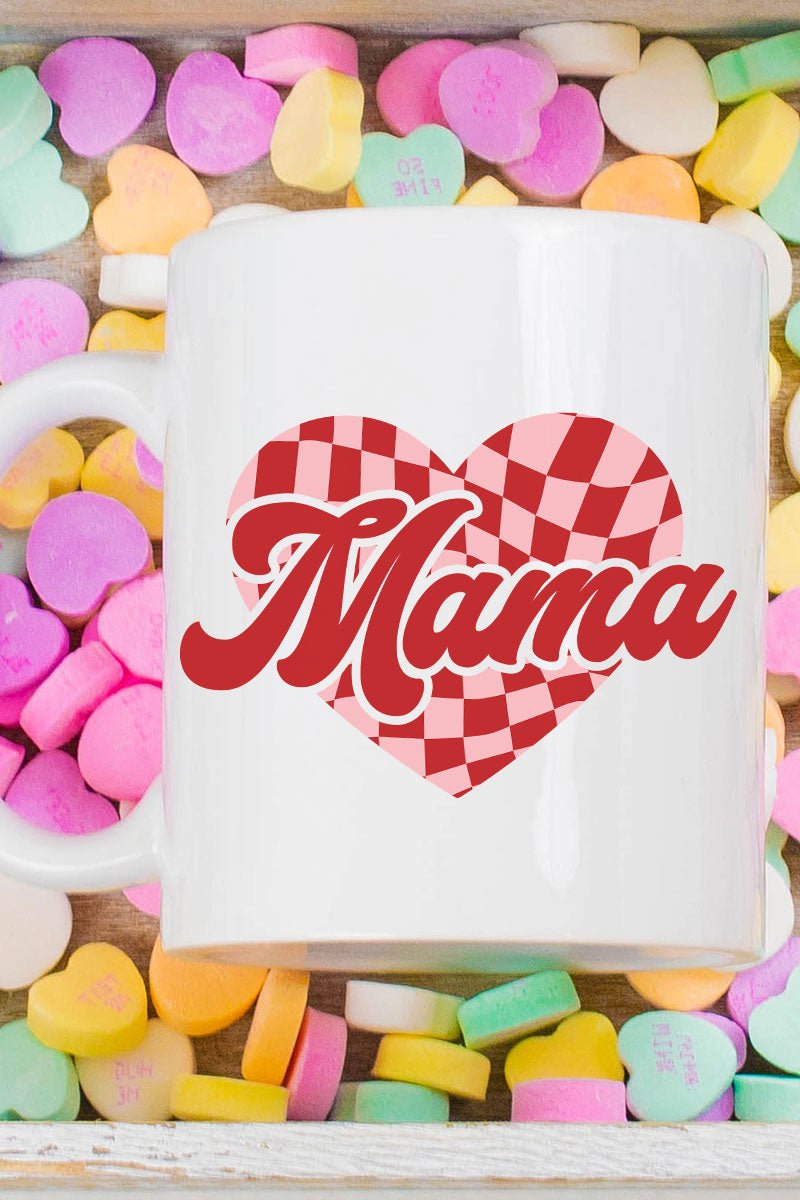 Stylish Mama Checkered Heart White Ceramic Mug for Beverages