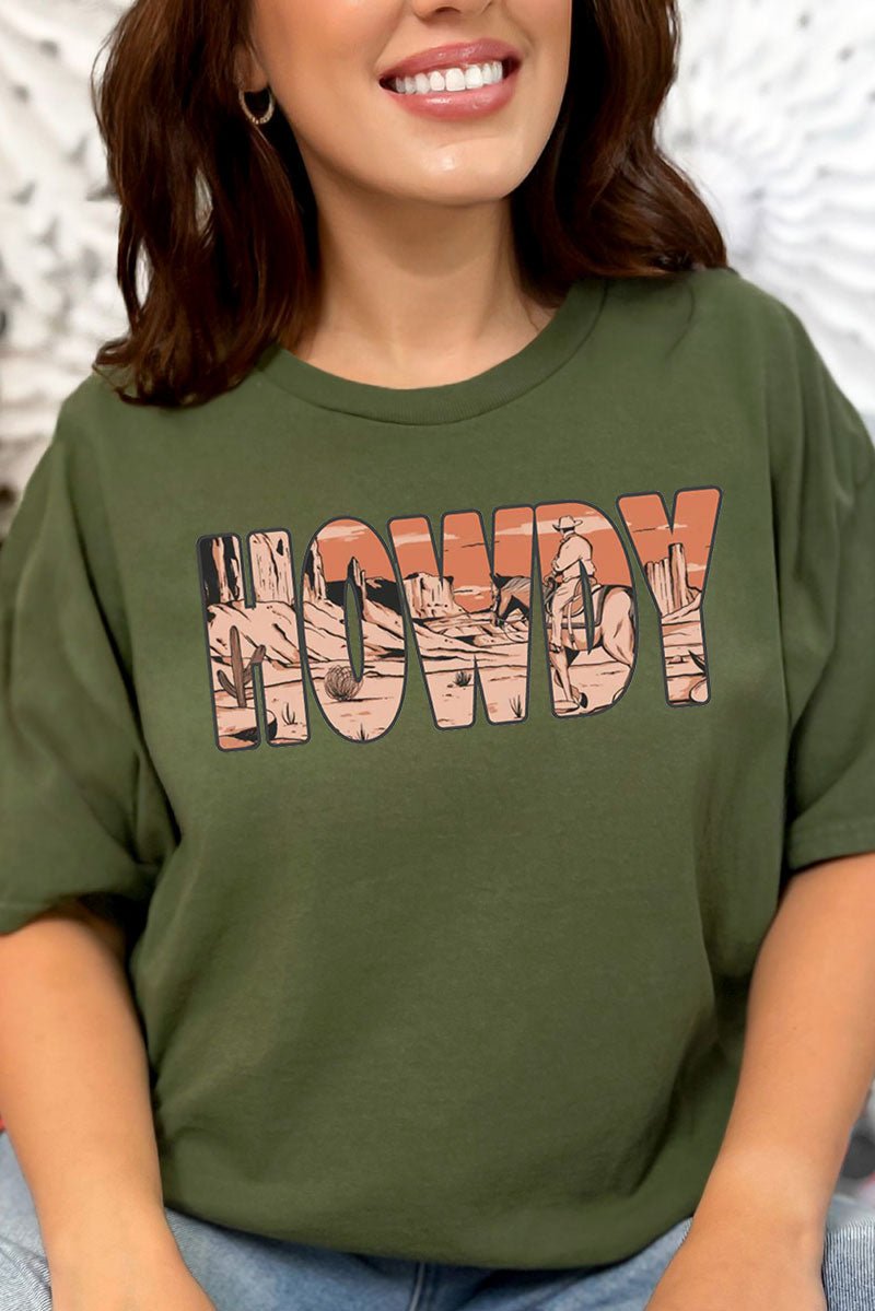 Combed Cotton Cowboy Sunset Howdy Graphic T-Shirt for Casual Days
