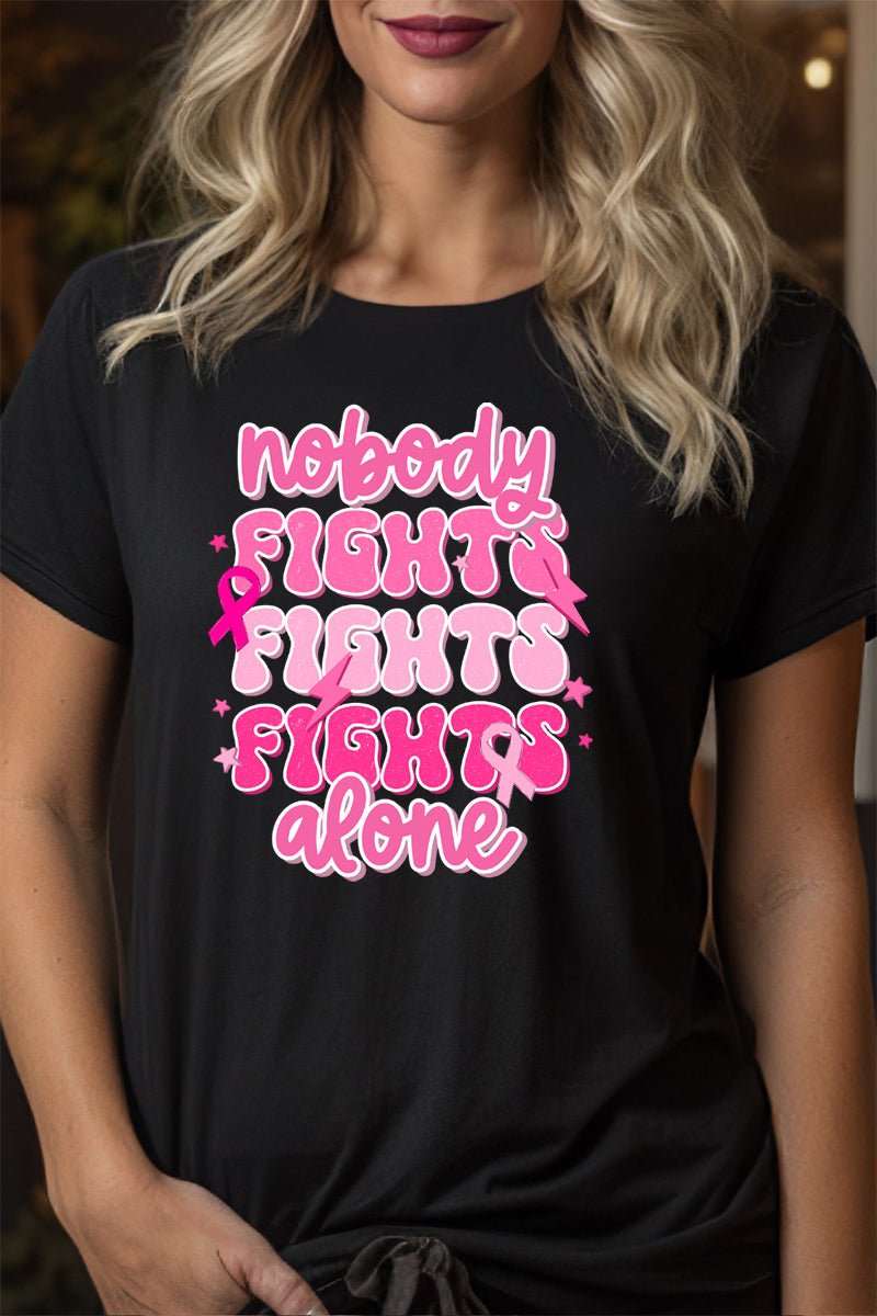 Nobody Fights Alone Pink Ribbon Short - Sleeve Unisex Relaxed - Fit Cotton T - Shirt for Casual Wear