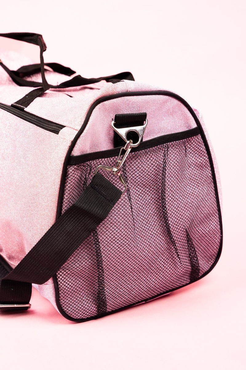 Stylish NGIL Pink Glittery and Glamorous Duffle Bag with a Dedicated Shoe Compartment for Various Activities