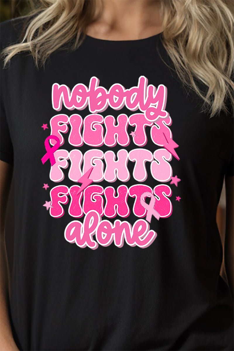 Nobody Fights Alone Pink Ribbon Short - Sleeve Unisex Relaxed - Fit Cotton T - Shirt for Casual Wear