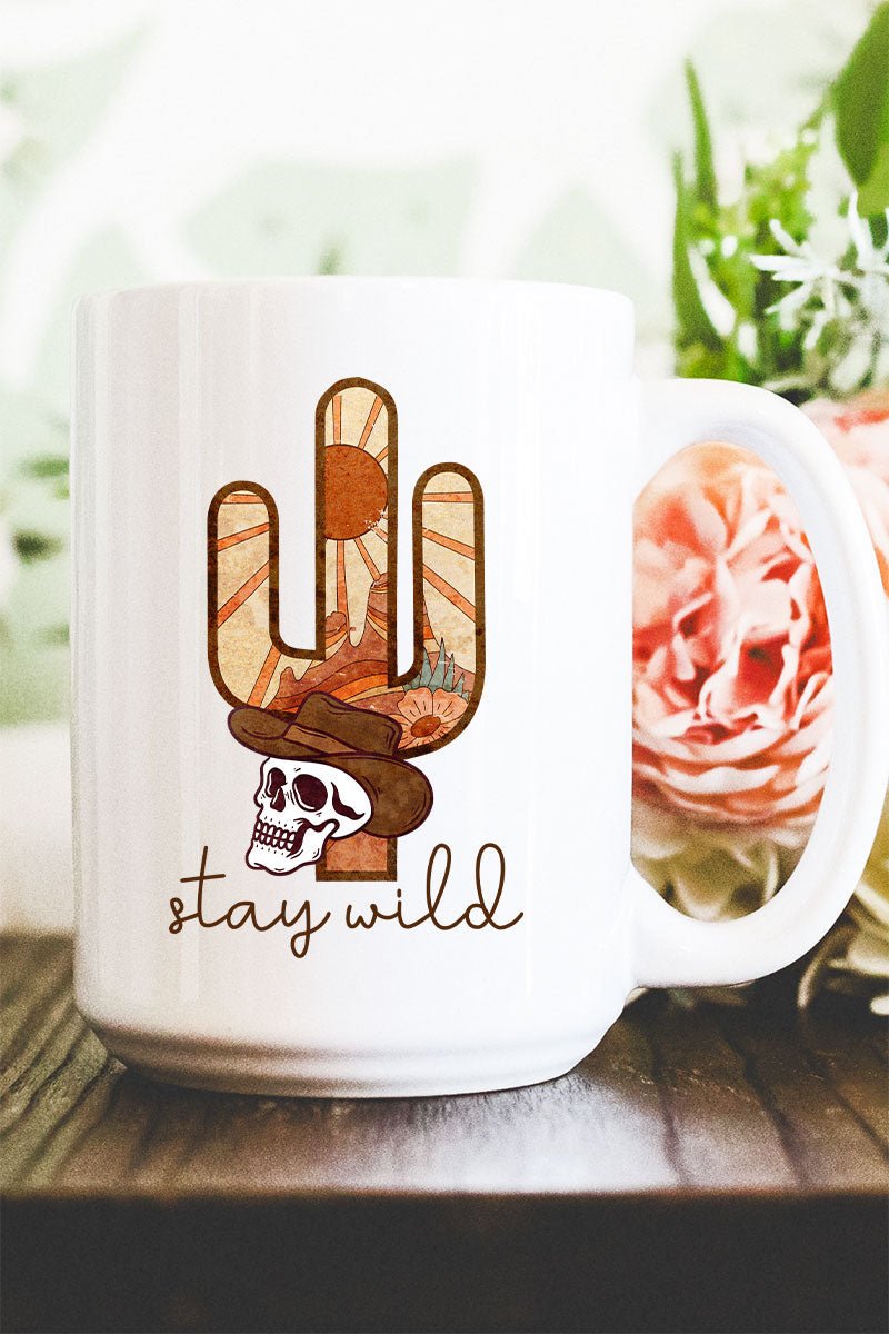 Stay Wild Sunset Cactus Design White Ceramic Decorative Mug for Beverages