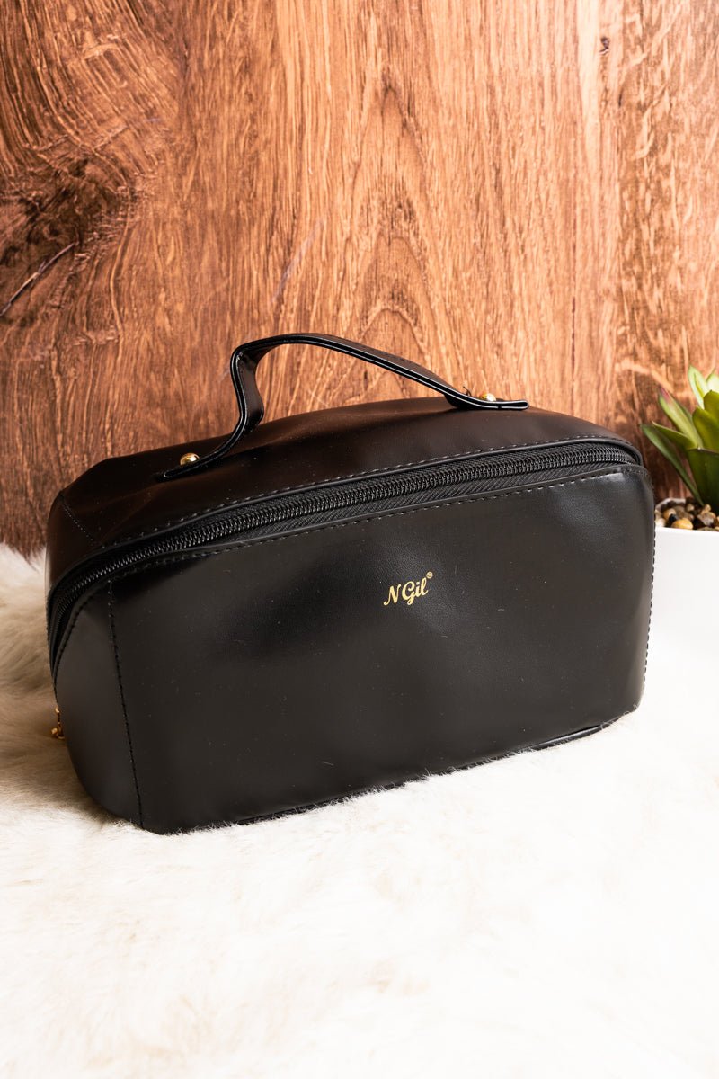 NGIL Medium Black Expandable Morning-Ready Cosmetic Organizer Bag