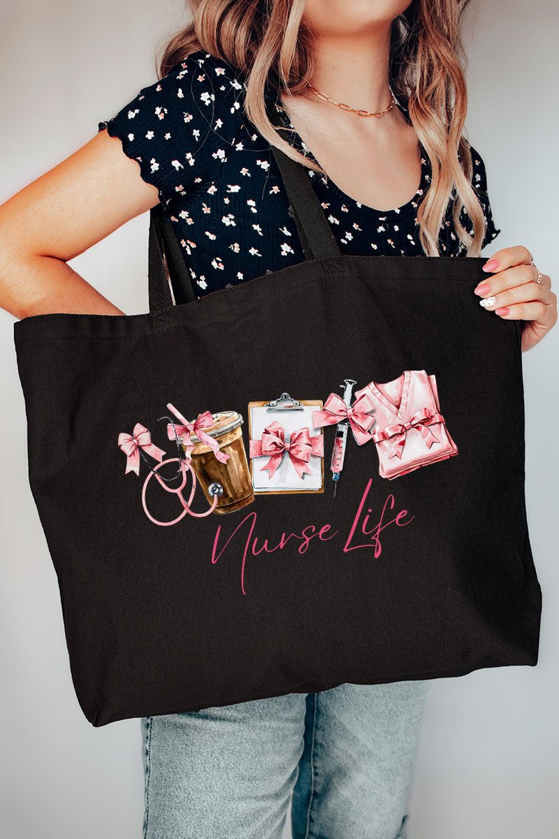 Coquette Bow Nurse Life Style Jumbo Canvas Tote Bag for Daily Use