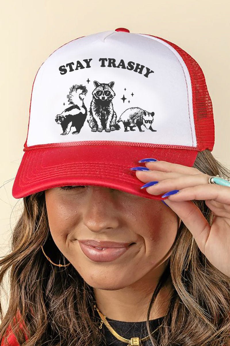 Stylish Stay Trashy Foam Front Mesh Back Trucker Cap with Vinyl Design