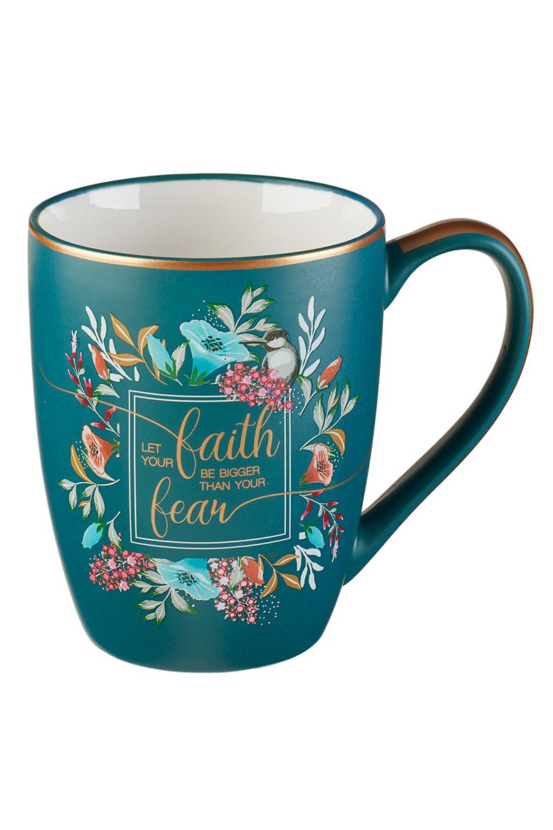 12 fl oz Elegant Floral Gold Trim 'Faith Bigger Than Fear' Coffee Mug