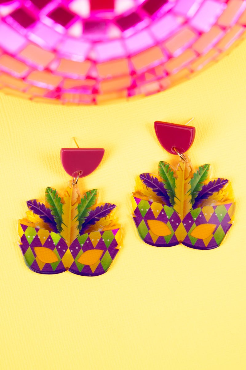 Acrylic Mardi Gras Festival-themed Mask-inspired Stud Earrings for Festive Celebrations