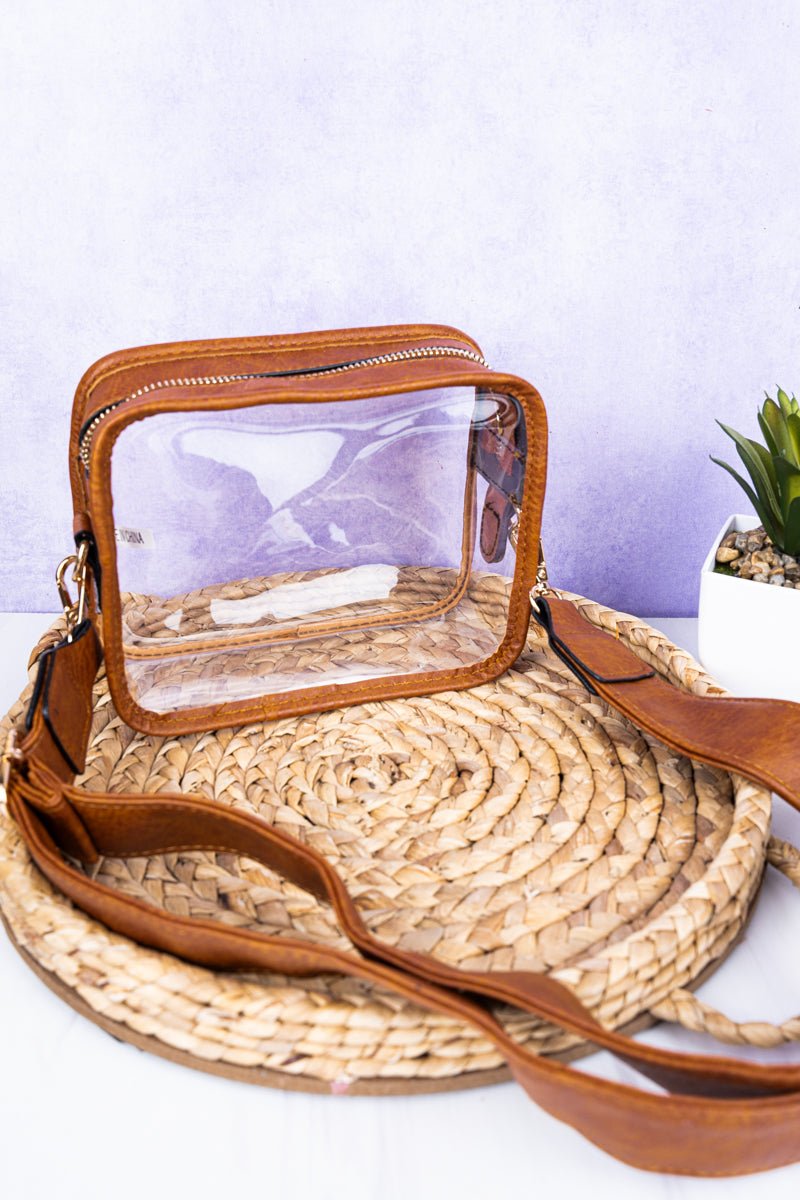 NGIL Clear Stadium Bag with Light Brown Decorative Strap - Ideal for Various Occasions