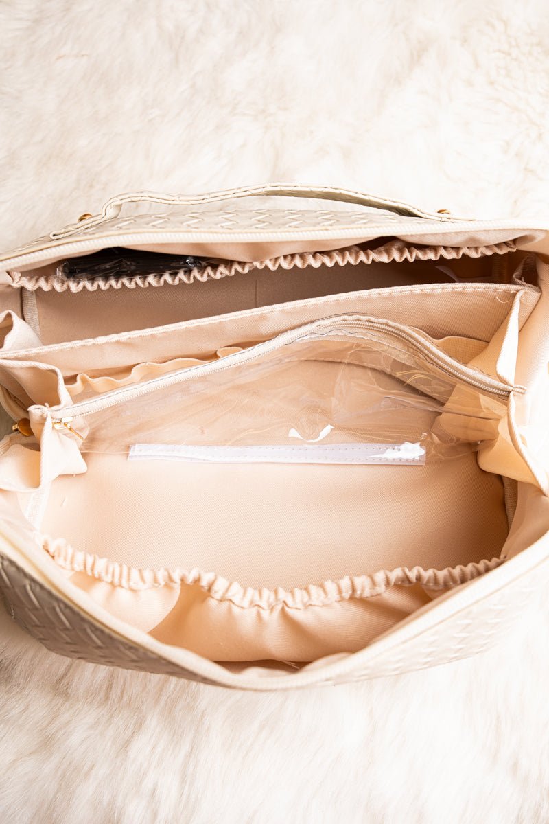 Large Expandable Woven Cream Cosmetic Bag for Morning Readiness by NGIL