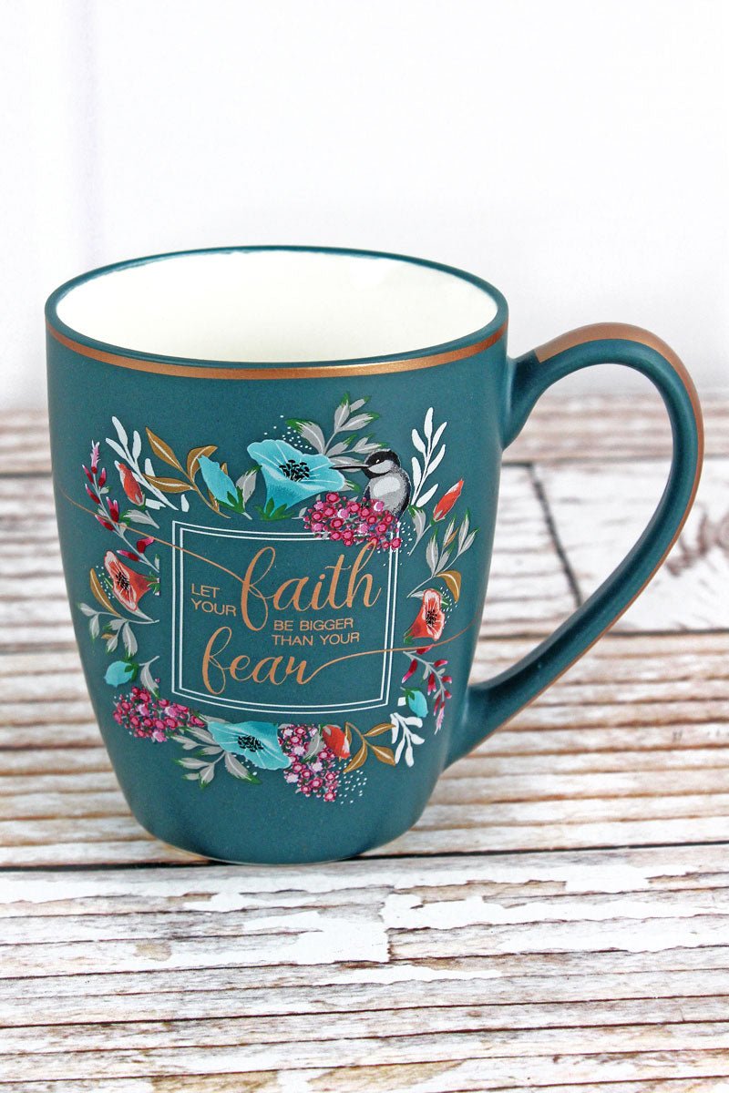 12 fl oz Elegant Floral Gold Trim 'Faith Bigger Than Fear' Coffee Mug