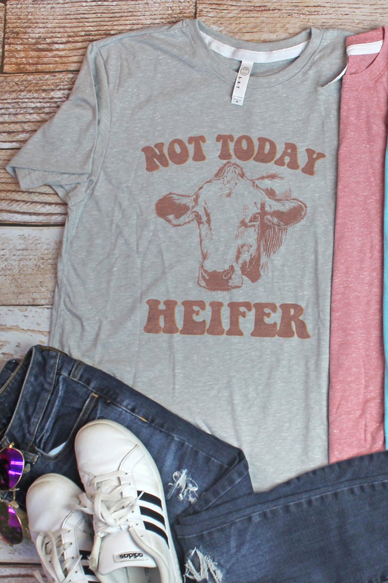 Not Today Heifer Retro Style Polyester-Cotton Melange Jersey T-Shirt