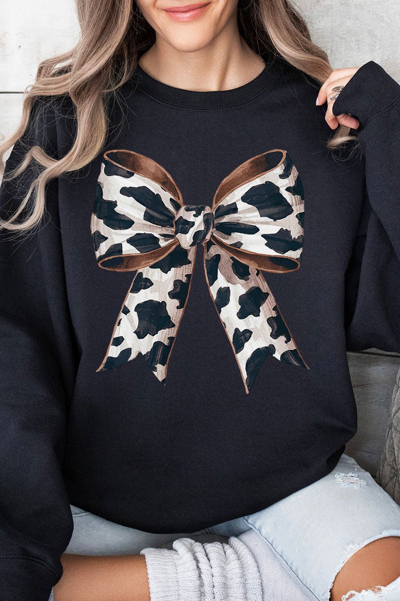 Unisex Cow Print Coquette Bow NuBlend Crew Neck Sweatshirt for All-Day Comfort